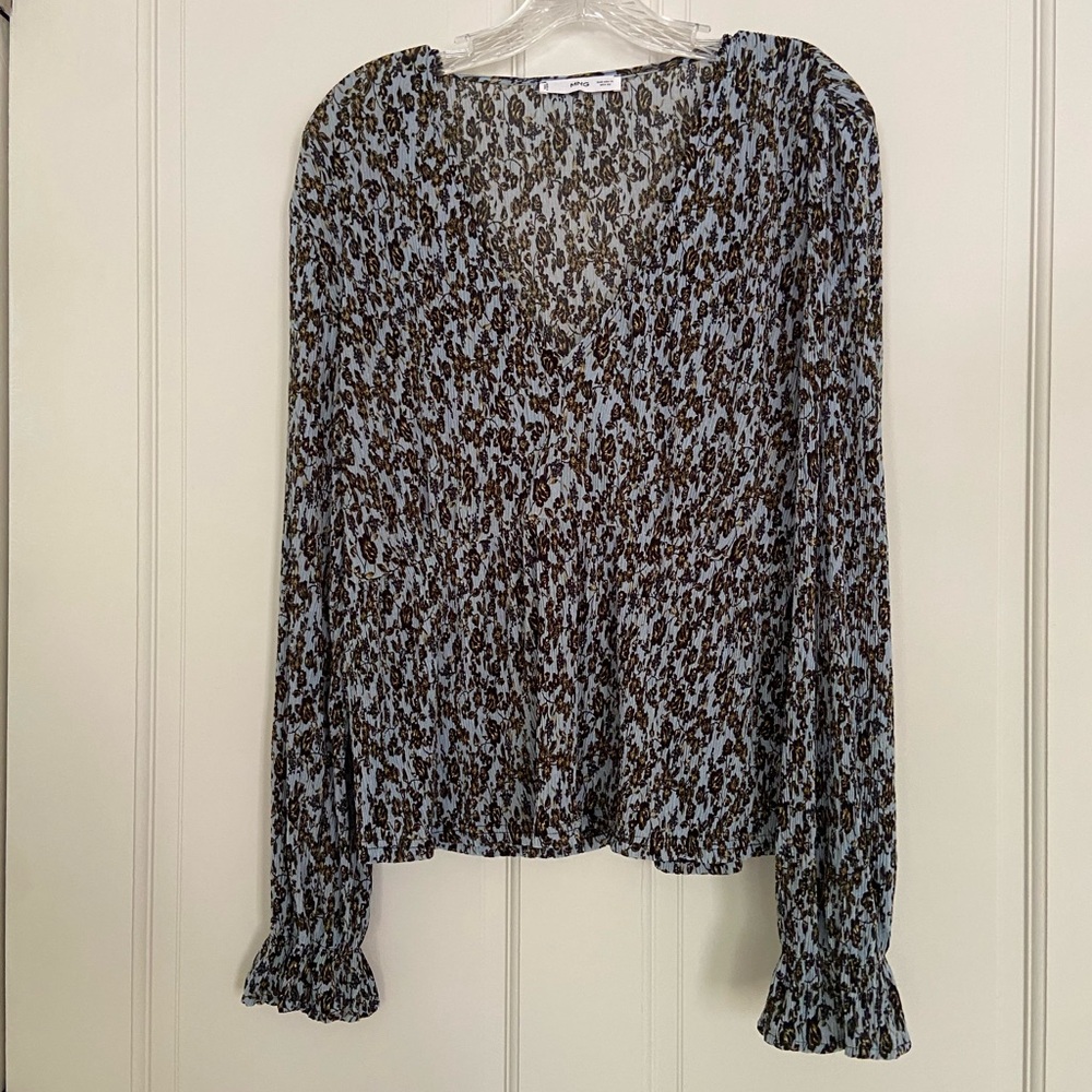 Ming Blue and Black Smocked Ruffled Blouse XL